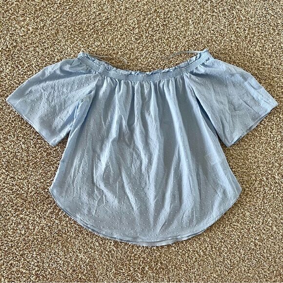 H&M Off the Shoulder Blouse Short Sleeve Top Light Blue Size 10 - Picture 3 of 7